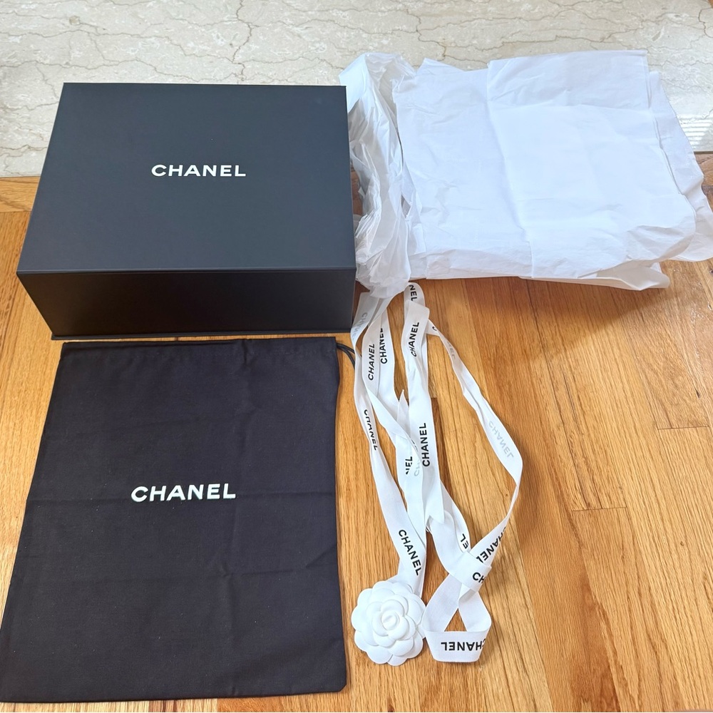 Chanel Empty Large Magnetic Box, 80+” ribbon, dust bag, tissue paper, camellia